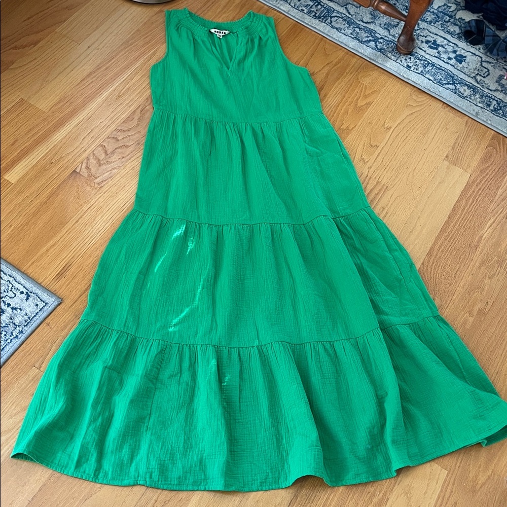 BODEN Double Cloth Maxi Tiered Dress Kelly Green size 6